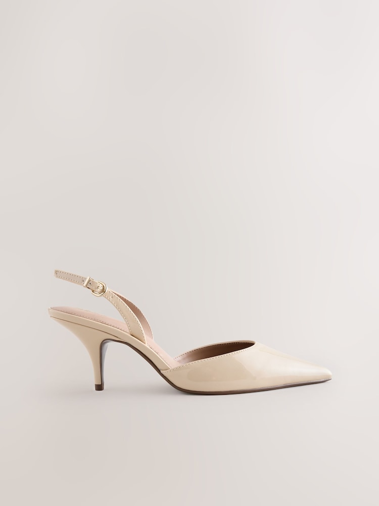 Nude Patent Forever Comfort® Pointed Toe Curvy Slingback Heels - Image 1 of 5