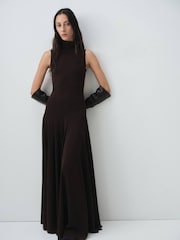 Mango Brown Godet Dress With Back Opening - Image 1 of 7