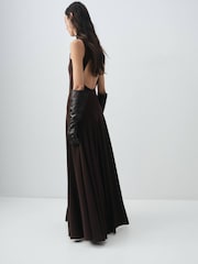 Mango Brown Godet Dress With Back Opening - Image 2 of 7