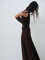 Mango Brown Godet Dress With Back Opening - Image 3 of 7