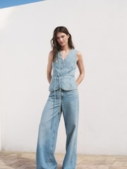 Mango Blue Buttoned Denim Gilet - Image 1 of 7