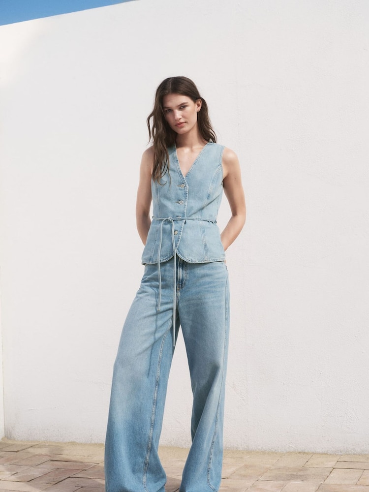 Mango Blue Buttoned Denim Gilet - Image 1 of 7