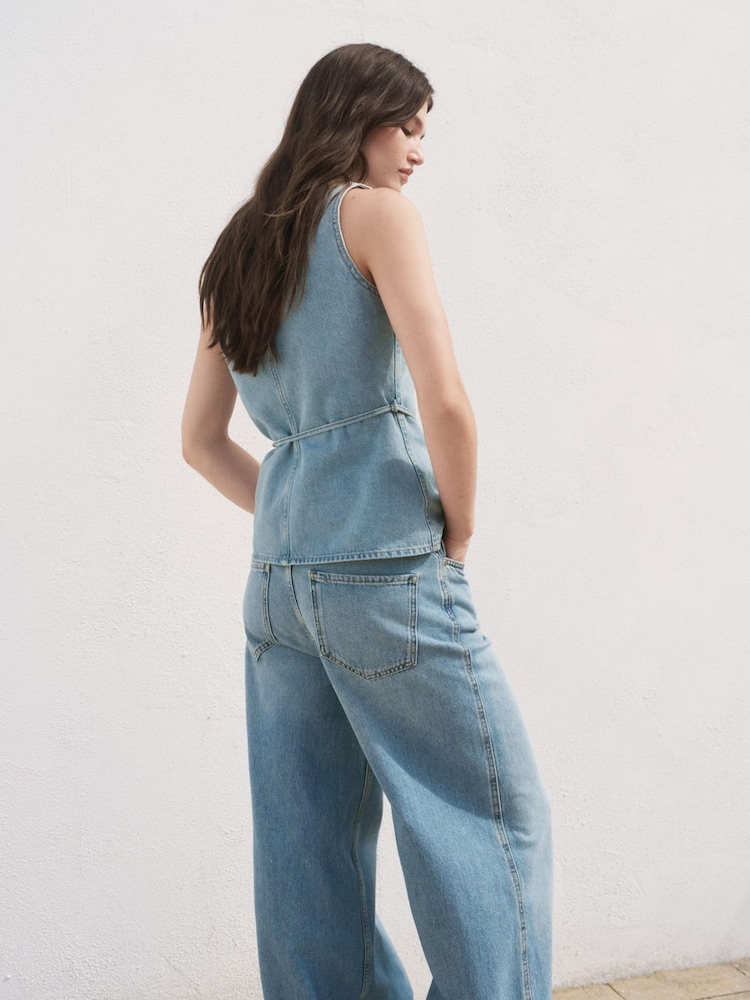 Mango Blue Buttoned Denim Gilet - Image 2 of 7
