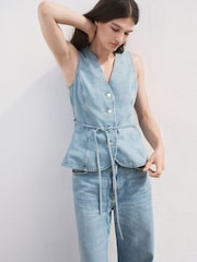 Mango Blue Buttoned Denim Gilet - Image 4 of 7