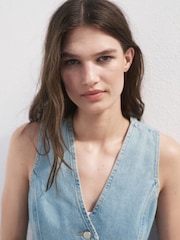 Mango Blue Buttoned Denim Gilet - Image 5 of 7