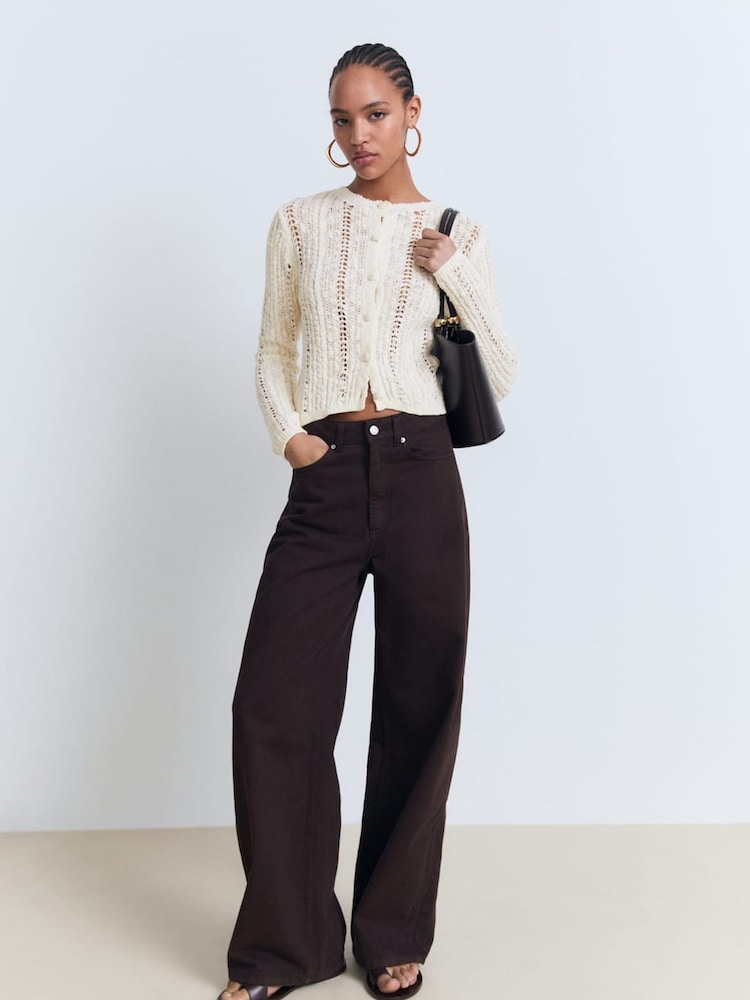 Mango White Openwork Knit Cardigan - Image 1 of 7 Mango White Openwork Knit Cardigan - Image 1 of 7