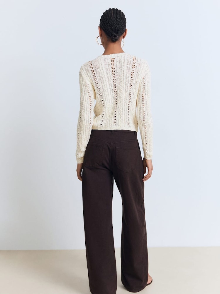 Mango White Openwork Knit Cardigan - Image 2 of 7 Mango White Openwork Knit Cardigan - Image 2 of 7