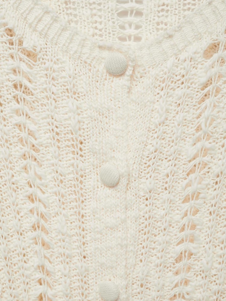 Mango White Openwork Knit Cardigan - Image 7 of 7 Mango White Openwork Knit Cardigan - Image 7 of 7