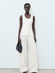Mango White Suit Style Linen Jumpsuit - Image 1 of 7