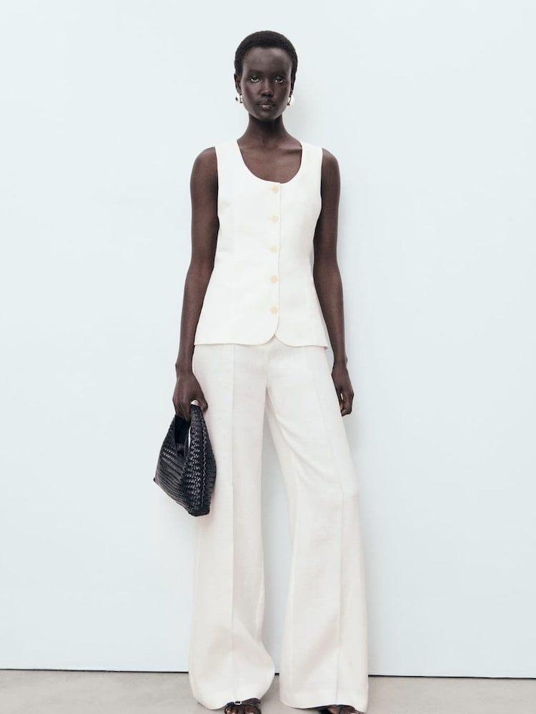 Mango White Suit Style Linen Jumpsuit - Image 1 of 7