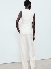 Mango White Suit Style Linen Jumpsuit - Image 2 of 7