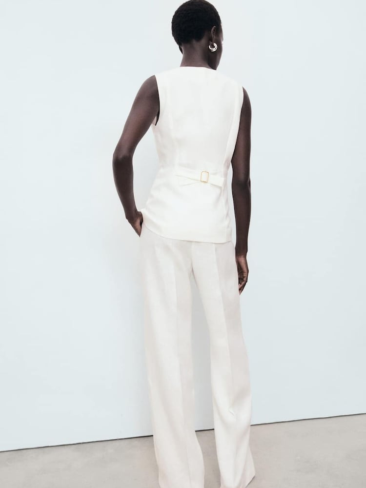 Mango White Suit Style Linen Jumpsuit - Image 2 of 7