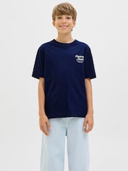 JACK & JONES Junior Blue Short Sleeve Back Print Logo T-Shirt - Image 1 of 7