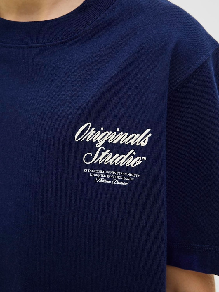 JACK & JONES Junior Blue Short Sleeve Back Print Logo T-Shirt - Image 2 of 7 JACK & JONES Junior Blue Short Sleeve Back Print Logo T-Shirt - Image 2 of 7