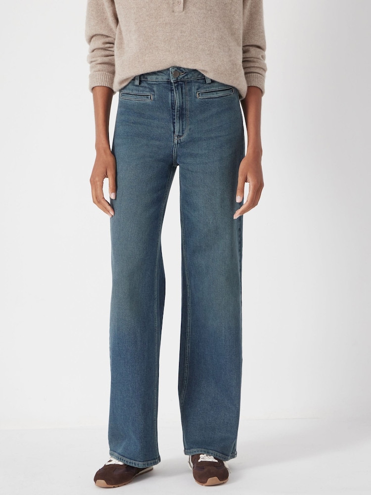Hush Green blue denim Short Rowan Welt Pocket Flared Jeans - Image 1 of 6