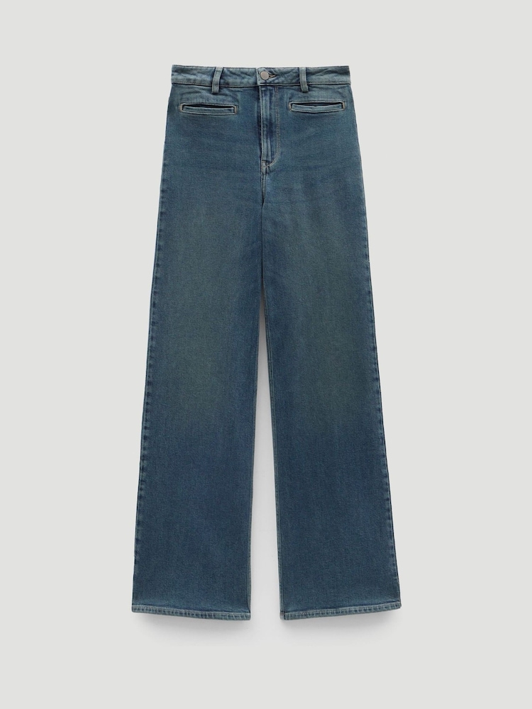 Hush Green blue denim Short Rowan Welt Pocket Flared Jeans - Image 6 of 6