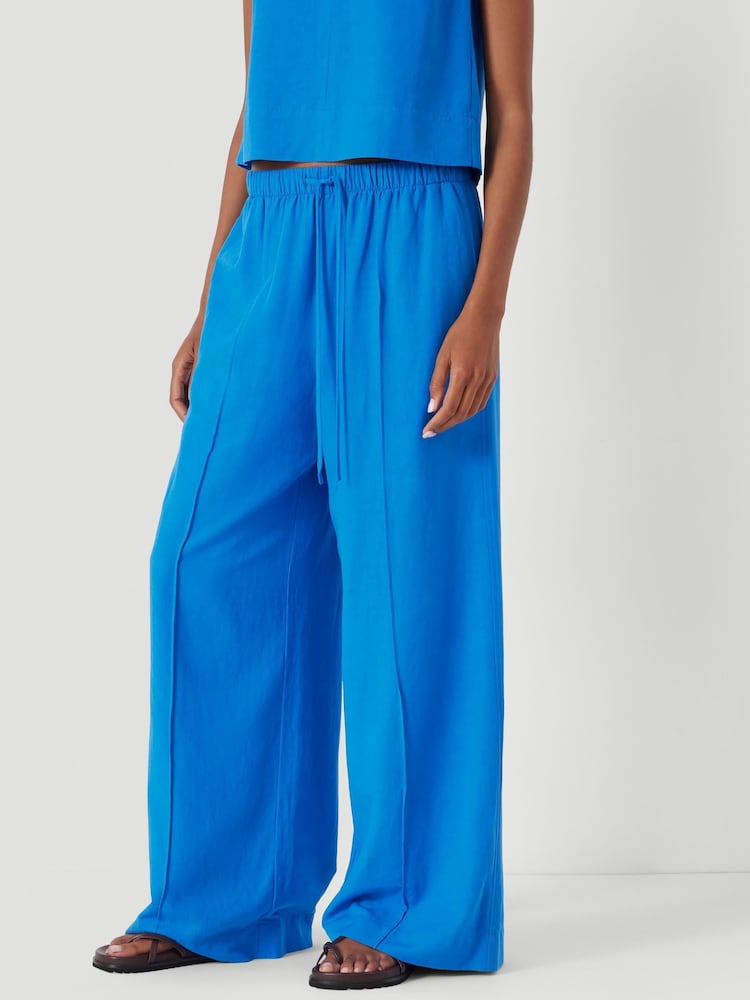 Hush Blue Linen Blend Petunia Wide Leg Trousers - Image 1 of 4
