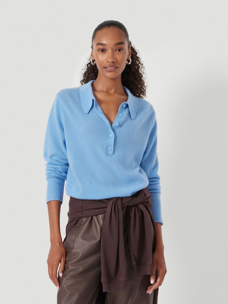 Hush Blue Open Collar Cashmere Jumper - Image 1 of 6