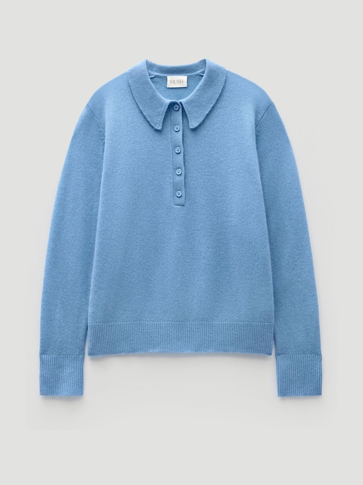 Hush Blue Open Collar Cashmere Jumper - Image 6 of 6