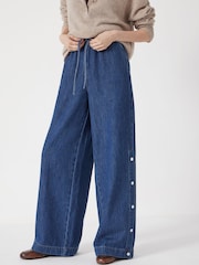 Hush Grey Harri Popper Detail Wide Leg Jeans - Image 1 of 6