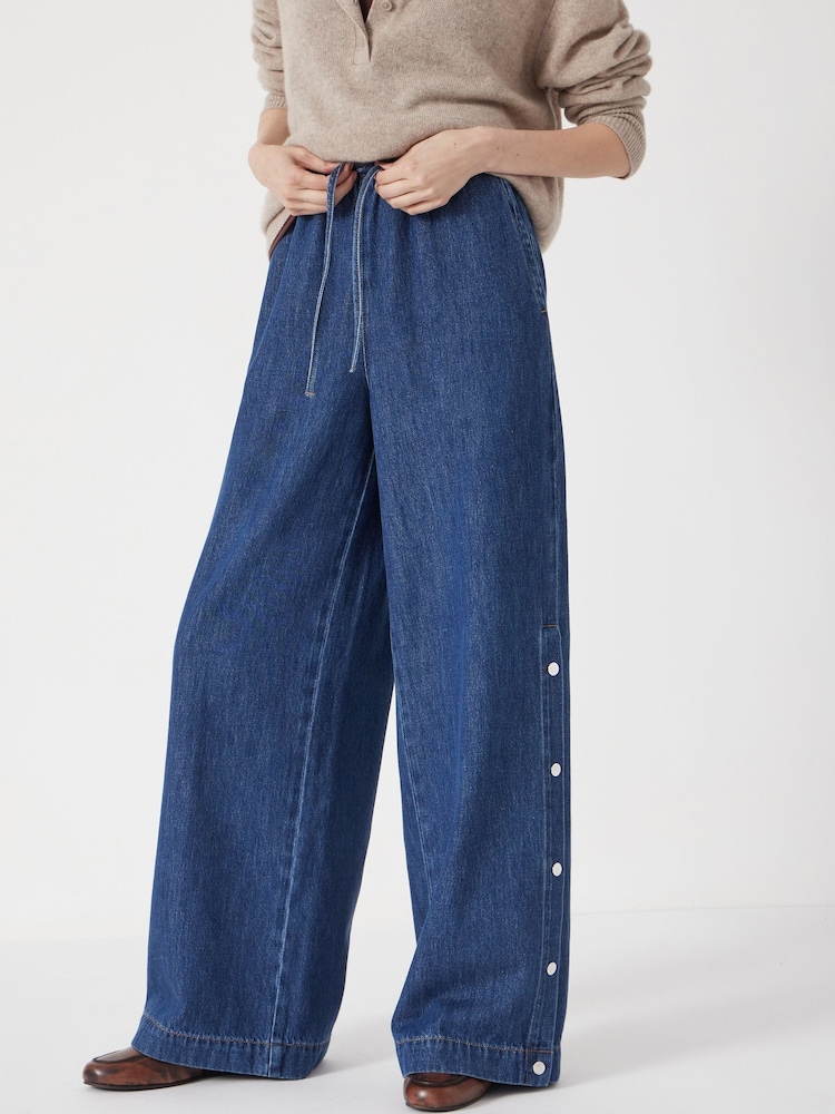 Hush Grey Harri Popper Detail Wide Leg Jeans - Image 1 of 6 Hush Grey Harri Popper Detail Wide Leg Jeans - Image 1 of 6