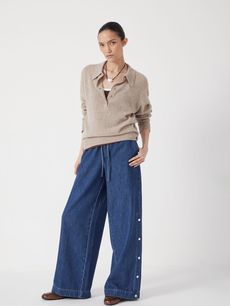 Hush Grey Harri Popper Detail Wide Leg Jeans - Image 2 of 6 Hush Grey Harri Popper Detail Wide Leg Jeans - Image 2 of 6