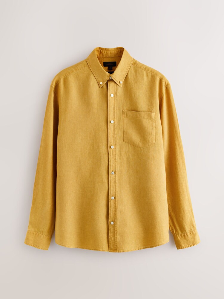 Ochre Yellow Long Sleeve Linen Shirt - Image 1 of 3
