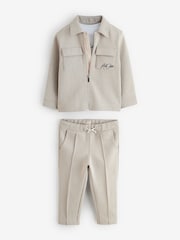 River Island Natural Boys Textured Harrington Top and Trousers Set 3 Pack - Image 6 of 6