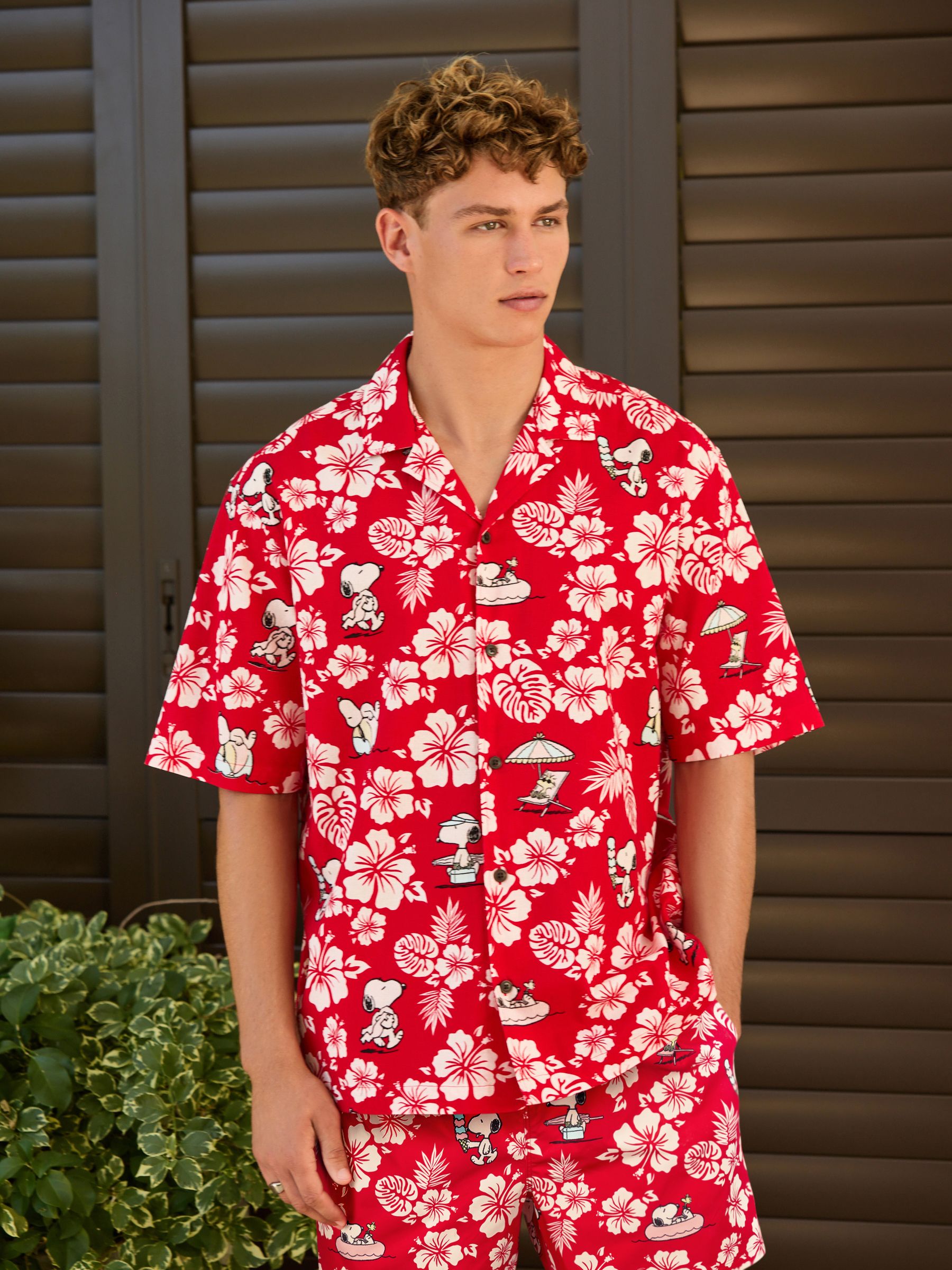 Buy Red Relaxed Fit Snoopy Floral Print Short Sleeve Shirt from