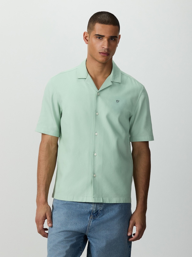 Green Textured Pique Trident Short Sleeve Shirt - Image 1 of 7
