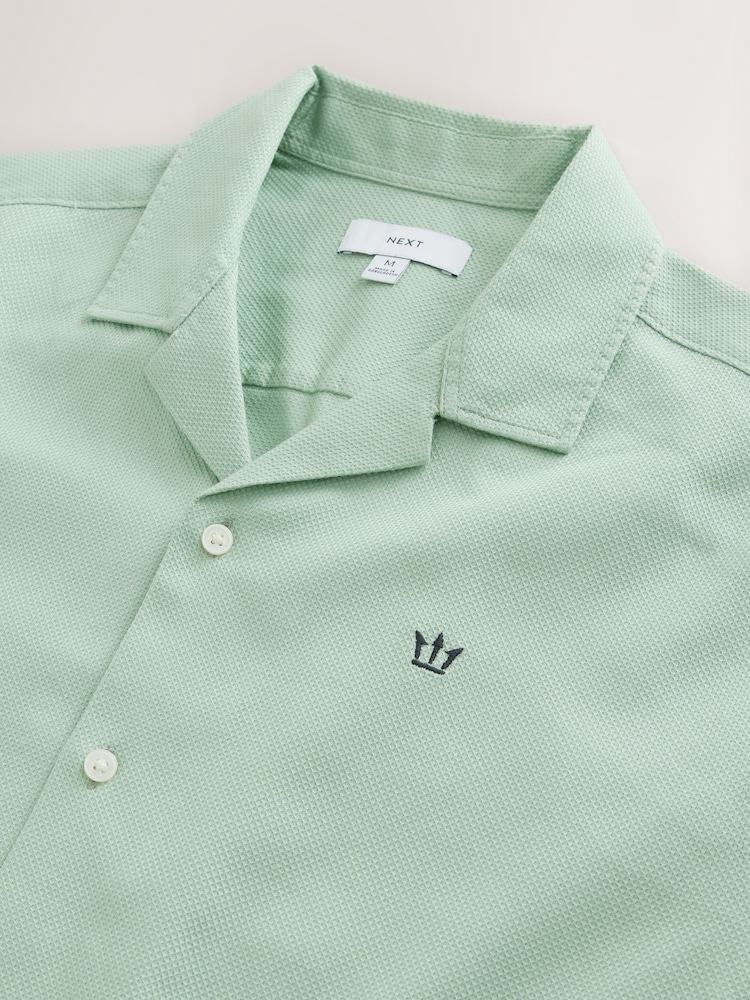 Green Textured Pique Trident Short Sleeve Shirt - Image 7 of 7