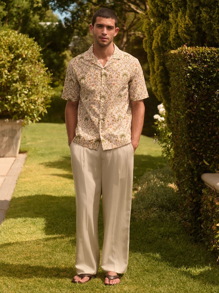 Neutral Palm Print Short Sleeve Shirt - Image 2 of 8