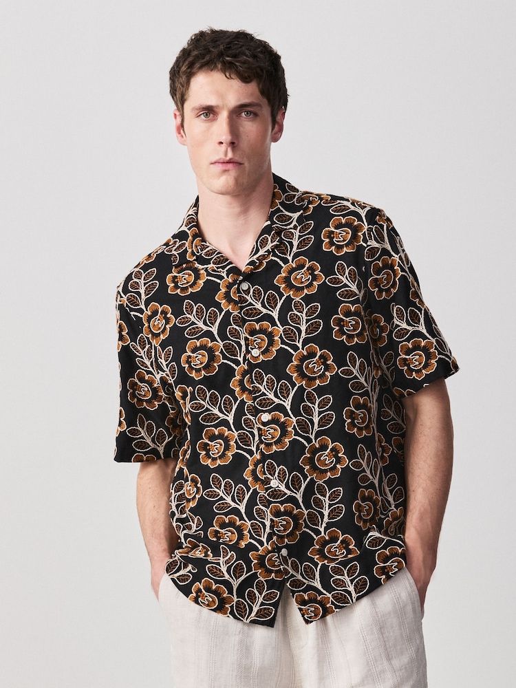 Ecru Broderie Patterned Short Sleeve Shirt - Image 1 of 4