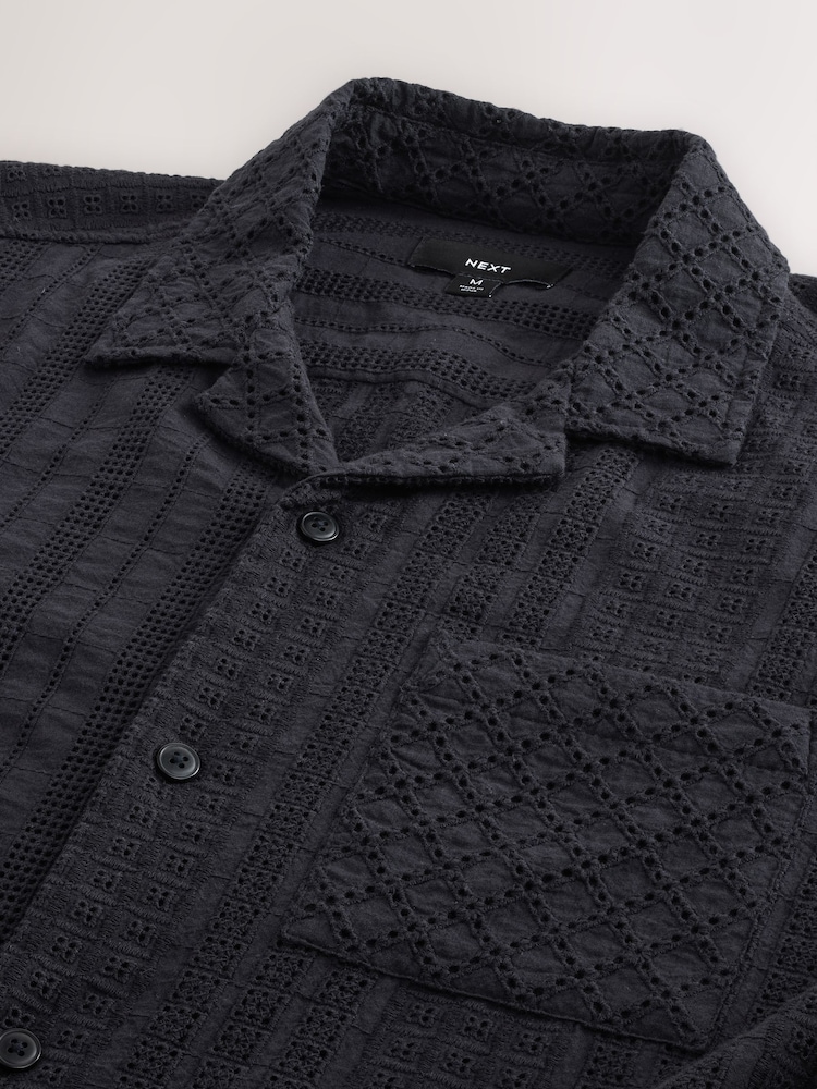 Ecru Broderie Patterned Short Sleeve Shirt - Image 3 of 3