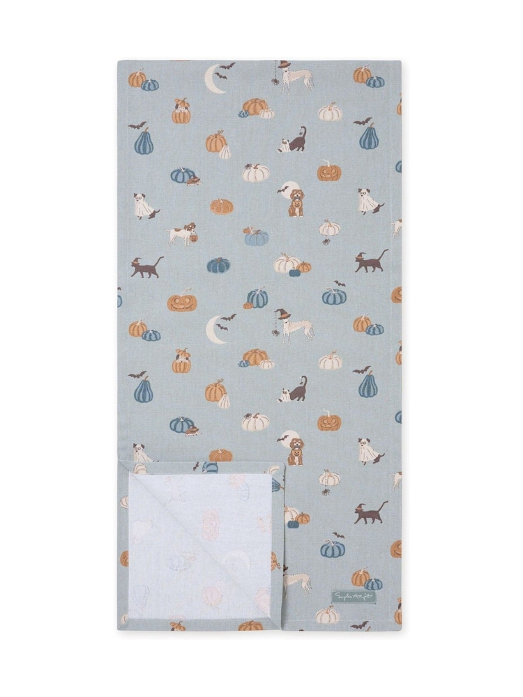 Sophie Allport Soft Teal Paws & Pumpkins Table Runner - Image 3 of 3 Sophie Allport Soft Teal Paws & Pumpkins Table Runner - Image 3 of 3