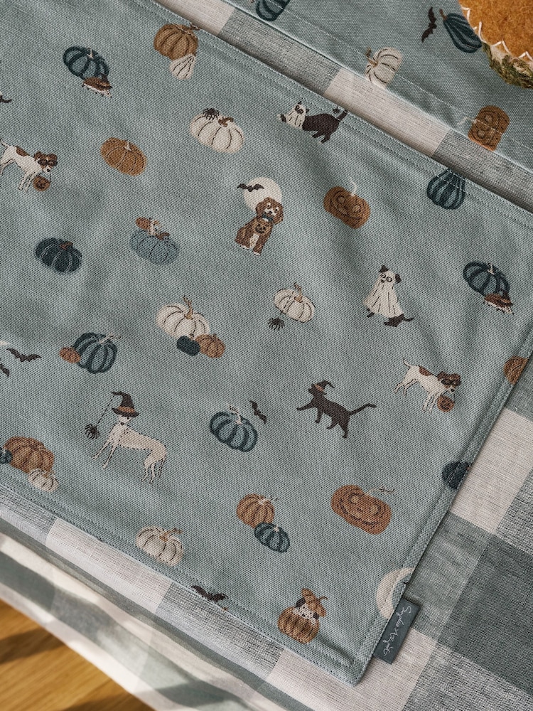 Sophie Allport Soft Teal Paws & Pumpkins Washable Placemats Set of 2 - Image 2 of 3 Sophie Allport Soft Teal Paws & Pumpkins Washable Placemats Set of 2 - Image 2 of 3