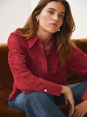 Mint Velvet Red Broderie Cropped Shirt - Image 3 of 8