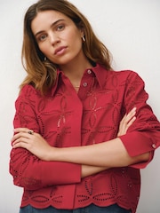Mint Velvet Red Broderie Cropped Shirt - Image 4 of 8