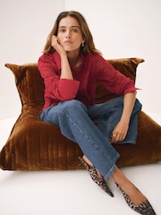 Mint Velvet Red Broderie Cropped Shirt - Image 5 of 8