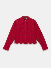 Mint Velvet Red Broderie Cropped Shirt - Image 7 of 8
