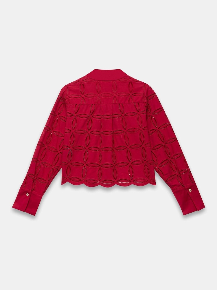 Mint Velvet Red Broderie Cropped Shirt - Image 8 of 8 Mint Velvet Red Broderie Cropped Shirt - Image 8 of 8