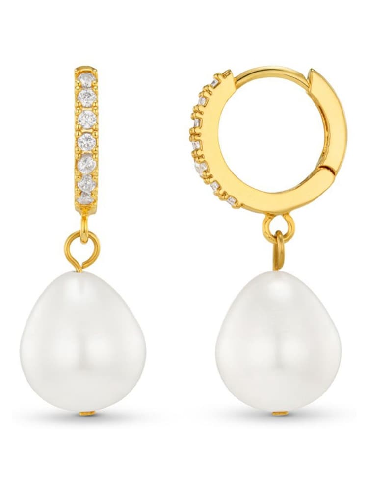 Orelia London Gold Tone Pearl Drop Pave Hoop Earrings - Image 1 of 2