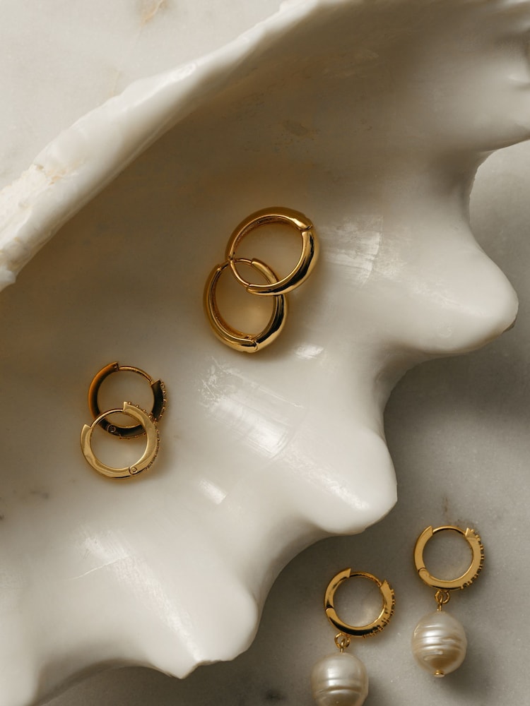 Orelia London Gold Tone Pearl Drop Pave Hoop Earrings - Image 2 of 2