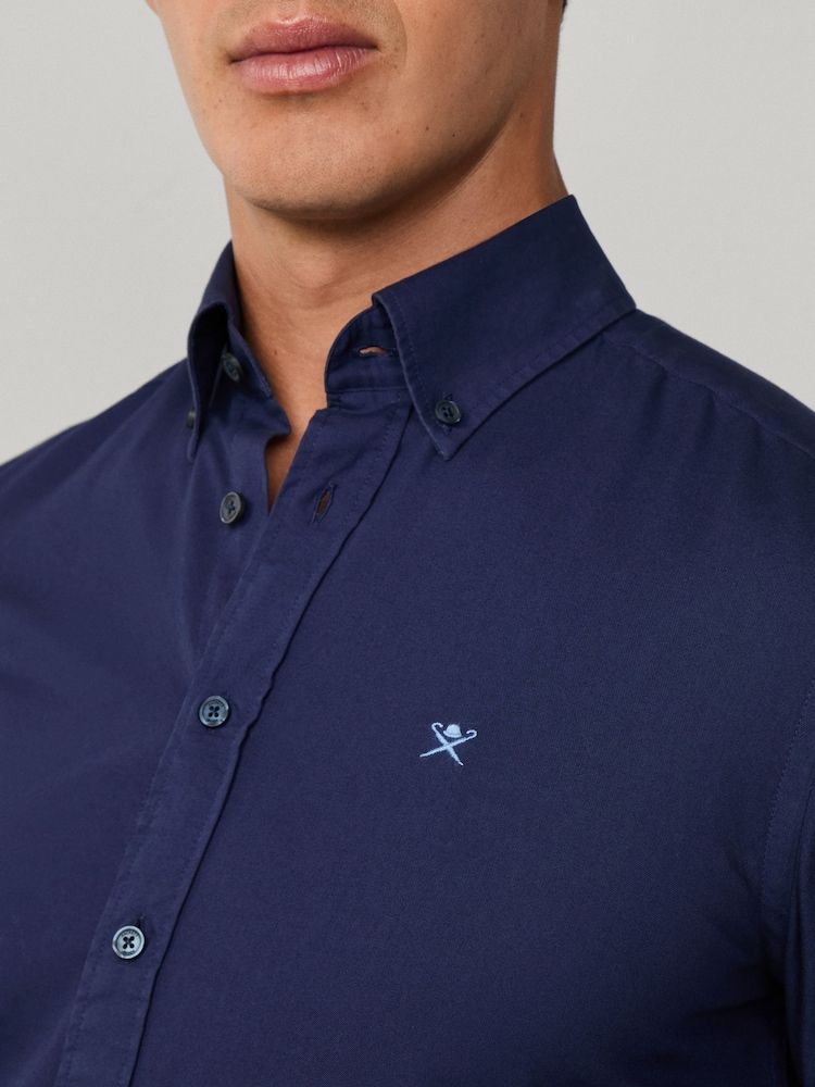 Albastru - Hackett Tailored Fit Garment Dyed Oxford Shirt - Image 3 of 7