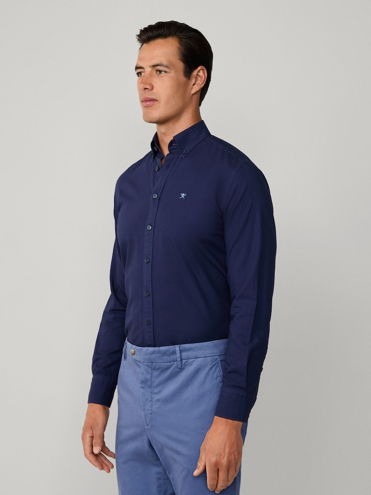 Albastru - Hackett Tailored Fit Garment Dyed Oxford Shirt - Image 4 of 7