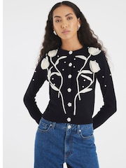 River Island Black 3D Flower Cardigan - Image 1 of 2