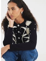 River Island Black 3D Flower Cardigan - Image 2 of 2