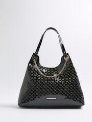River Island Black Embossed Chain Detail Slouch Bag - Image 1 of 6