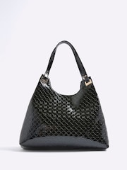 River Island Black Embossed Chain Detail Slouch Bag - Image 2 of 6