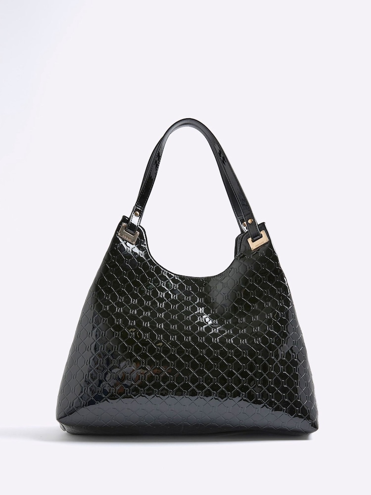 River Island Black Embossed Chain Detail Slouch Bag - Image 2 of 6